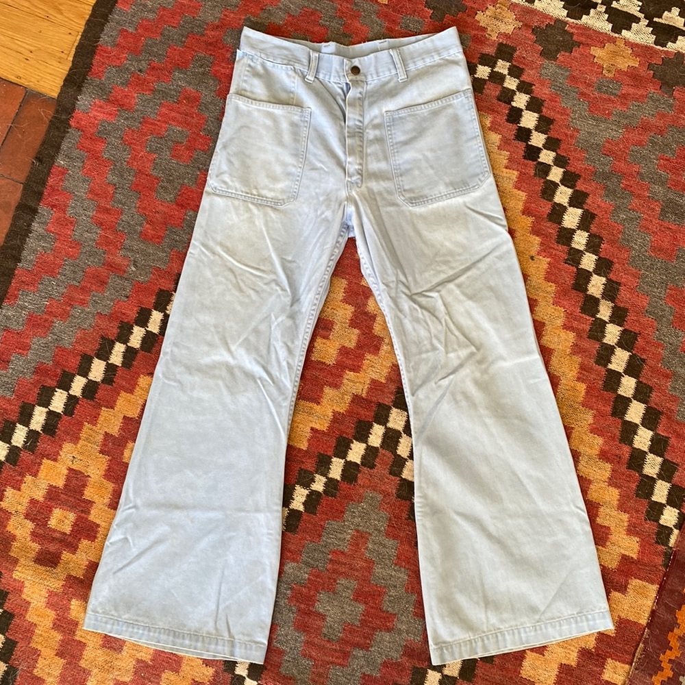 Vintage Baby Blue High Waisted Wide Leg Sailor Pants 30x28
